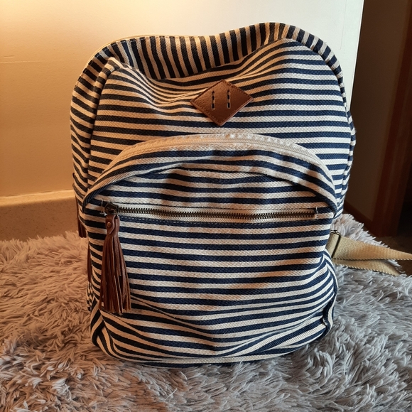 Madden Girl Backpack Blue and Cream Stripped - Picture 5 of 16